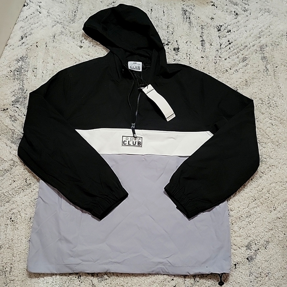 Pro Club Men's NylonAnorak Pullover Jacket -Black/Gray